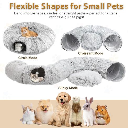 Cat Tunnel Christmas Tree Skirt, Cat Tunnel Bed for Indoor Cats with Hanging Ball, Soft Plush Cats Donut Cave with Washable Mat for Kittens, Rabbits, Puppies and Small Animals Christmas Decors, Grey in Saudi Arabia