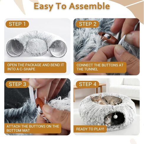 Cat Tunnel Christmas Tree Skirt, Cat Tunnel Bed for Indoor Cats with Hanging Ball, Soft Plush Cats Donut Cave with Washable Mat for Kittens, Rabbits, Puppies and Small Animals Christmas Decors, Grey in Saudi Arabia