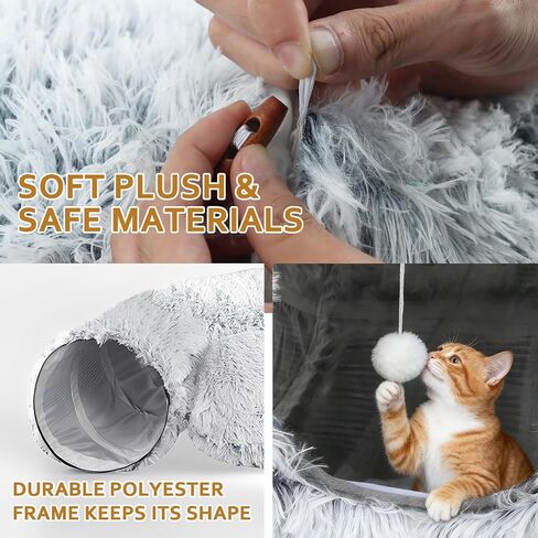 Cat Tunnel Christmas Tree Skirt, Cat Tunnel Bed for Indoor Cats with Hanging Ball, Soft Plush Cats Donut Cave with Washable Mat for Kittens, Rabbits, Puppies and Small Animals Christmas Decors, Grey in Saudi Arabia