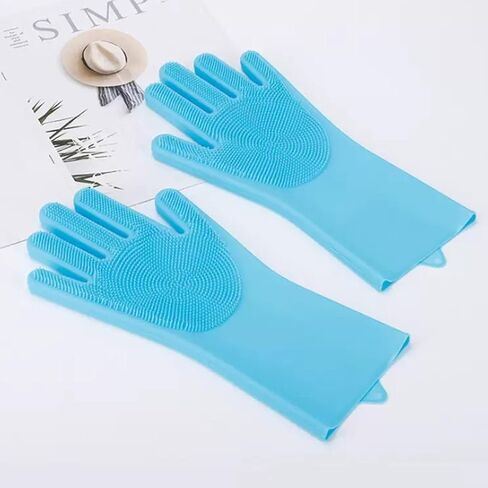 Pet Grooming Gloves for Dogs and Cats, Silicone Bathing and Massaging Gloves with High-Density Teeth, Heat Resistant Five Finger Design for Washing, Deshedding, Hair Removal Blue in Saudi Arabia