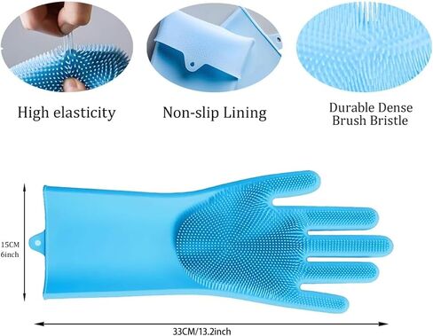 Pet Grooming Gloves for Dogs and Cats, Silicone Bathing and Massaging Gloves with High-Density Teeth, Heat Resistant Five Finger Design for Washing, Deshedding, Hair Removal Blue in Saudi Arabia