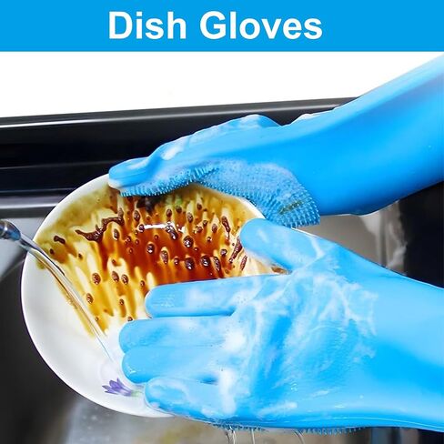 Pet Grooming Gloves for Dogs and Cats, Silicone Bathing and Massaging Gloves with High-Density Teeth, Heat Resistant Five Finger Design for Washing, Deshedding, Hair Removal Blue in Saudi Arabia