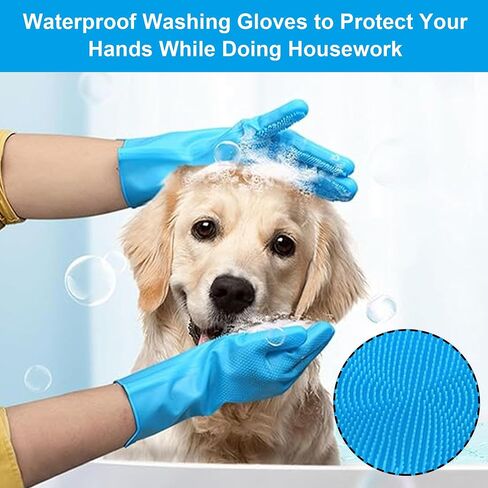 Pet Grooming Gloves for Dogs and Cats, Silicone Bathing and Massaging Gloves with High-Density Teeth, Heat Resistant Five Finger Design for Washing, Deshedding, Hair Removal Blue in Saudi Arabia