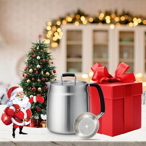 68oz 3-in-1 Stainless Steel Oil Filter Pot with Fine Mesh Oil Strainer & Tong, Heat-Resistant Handle, 2L Capacity Bacon Grease Container for Kitchen & Camping,Multi-Functional Frying Oil Container. in Saudi Arabia