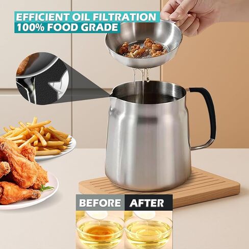 68oz 3-in-1 Stainless Steel Oil Filter Pot with Fine Mesh Oil Strainer & Tong, Heat-Resistant Handle, 2L Capacity Bacon Grease Container for Kitchen & Camping,Multi-Functional Frying Oil Container. in Saudi Arabia