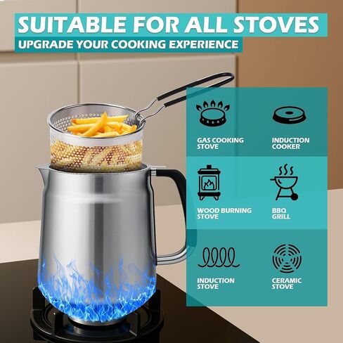 68oz 3-in-1 Stainless Steel Oil Filter Pot with Fine Mesh Oil Strainer & Tong, Heat-Resistant Handle, 2L Capacity Bacon Grease Container for Kitchen & Camping,Multi-Functional Frying Oil Container. in Saudi Arabia
