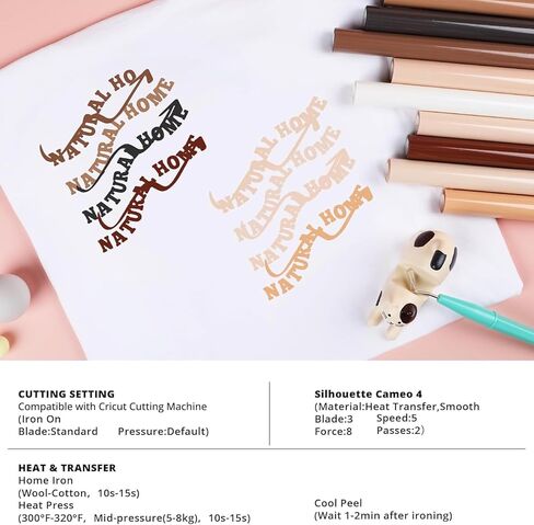 HTVRONT Skin Tone HTV Vinyl Bundle - 10 Pack 12" ×3FT Brown Heat Transfer Vinyl Rolls, Skin Tone Iron on Vinyl for T-Shirts, Beige HTV Bundle with 10 Assorted Colors in Kuwait