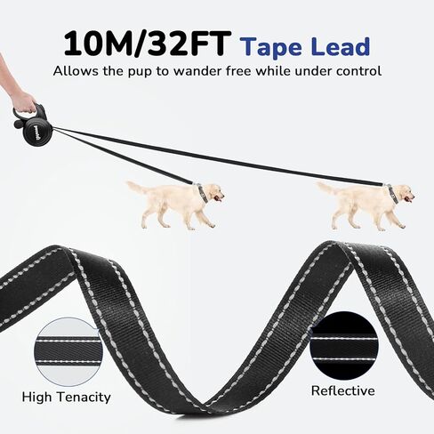 Pecute 32ft Retractable Dog Leash with Reflective Strips, One-Button Control & Sturdiness Nylon Material, Long Leash Retractable with Poop Bag Holder for Medium Large Dog in Kuwait