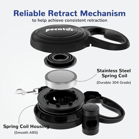 Pecute 32ft Retractable Dog Leash with Reflective Strips, One-Button Control & Sturdiness Nylon Material, Long Leash Retractable with Poop Bag Holder for Medium Large Dog in Kuwait
