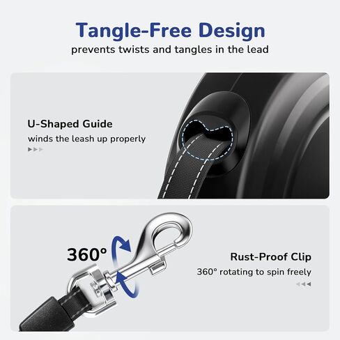 Pecute 32ft Retractable Dog Leash with Reflective Strips, One-Button Control & Sturdiness Nylon Material, Long Leash Retractable with Poop Bag Holder for Medium Large Dog in Kuwait