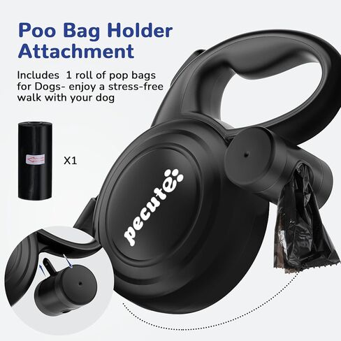Pecute 32ft Retractable Dog Leash with Reflective Strips, One-Button Control & Sturdiness Nylon Material, Long Leash Retractable with Poop Bag Holder for Medium Large Dog in Kuwait