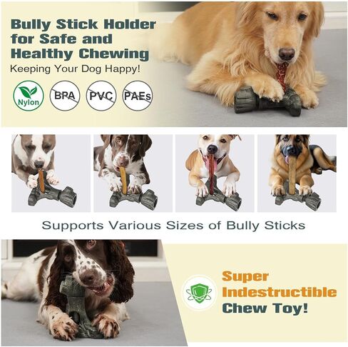 Bully Stick Holder & Frozen Snack Toy 2-in-1 for Large Aggressive Chewers, Durable Dog Chew Toy Reduces Anxiety & Prevents Choking, BPA-Free in Saudi Arabia