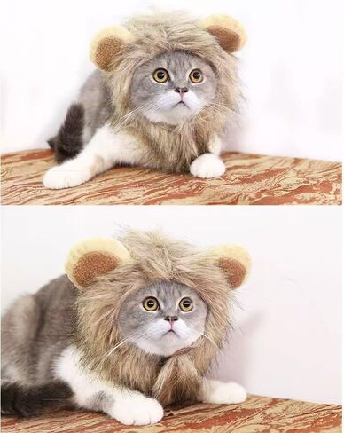 Lion-Shaped Pet Headwear Pet Hat - Adorable and Comfortable for Cats, Medium Size Neck Circumference 12.6 inchs in Saudi Arabia