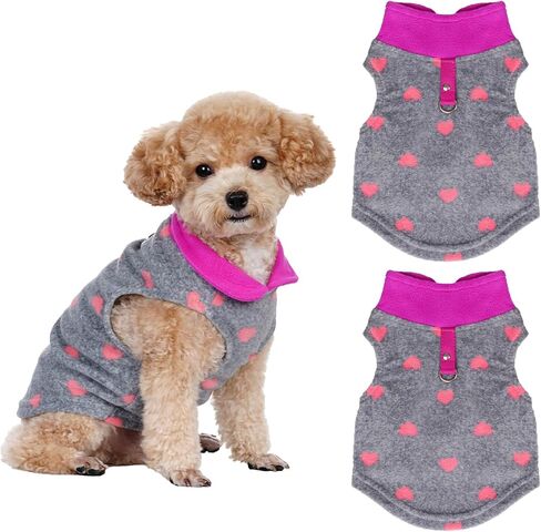 Rbenxia 2 Piece Grey and Pink Dog Heart Sweater with Leash Ring Soft Fleece Vest Dogs Pullover Warm Jacket Pet Dogs Clothes Winter Dog Outfits for Small Puppy Cat Pets (Small, Stars+Heart) in Kuwait