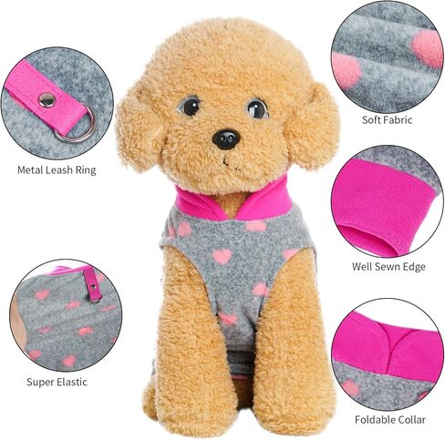 Rbenxia 2 Piece Grey and Pink Dog Heart Sweater with Leash Ring Soft Fleece Vest Dogs Pullover Warm Jacket Pet Dogs Clothes Winter Dog Outfits for Small Puppy Cat Pets (Small, Stars+Heart) in Kuwait