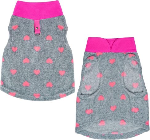 Rbenxia 2 Piece Grey and Pink Dog Heart Sweater with Leash Ring Soft Fleece Vest Dogs Pullover Warm Jacket Pet Dogs Clothes Winter Dog Outfits for Small Puppy Cat Pets (Small, Stars+Heart) in Kuwait