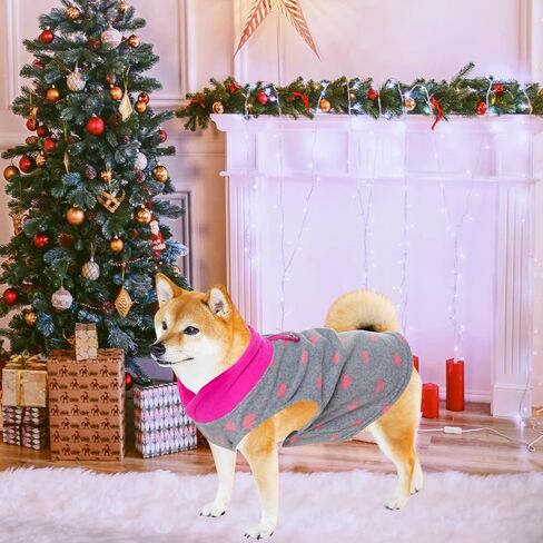 Rbenxia 2 Piece Grey and Pink Dog Heart Sweater with Leash Ring Soft Fleece Vest Dogs Pullover Warm Jacket Pet Dogs Clothes Winter Dog Outfits for Small Puppy Cat Pets (Small, Stars+Heart) in Kuwait