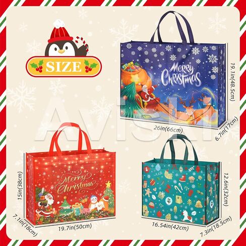 16PCS Christmas Gift Bags,Christmas Tote Bags with Handles, Christmas Treat Bags, Multifunctional Non-Woven Christmas Bags for Gifts Wrapping Shopping, Xmas Party Supplies, 12.2×9.8×4.5inch in Saudi Arabia