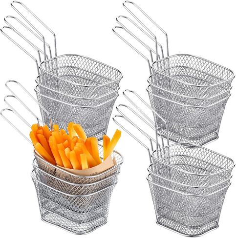 12 Pcs Mini Square Fry Basket, Stainless Steel Fry Baskets with Handle for French Fries Onion Rings Snacks - Reusable Deep Fryer Holder Fryer Container for Kitchen Restaurant Barbecue Party in Saudi Arabia