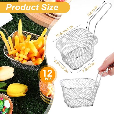 12 Pcs Mini Square Fry Basket, Stainless Steel Fry Baskets with Handle for French Fries Onion Rings Snacks - Reusable Deep Fryer Holder Fryer Container for Kitchen Restaurant Barbecue Party in Saudi Arabia