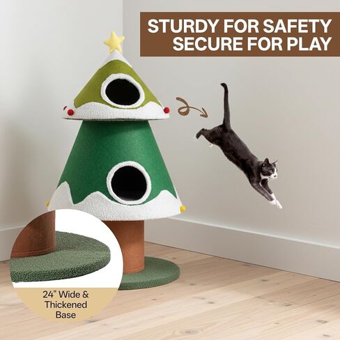 Gradient Christmas Cat Tree, Wide and Thickened Base for Stable and Sturdy, 2 Condos for Multiple Cats, Holiday-Themed Cat Christmas Tree, for Family with Cats in Kuwait