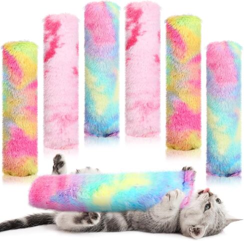 CIVANER 6 PCS 10.6 بوصة Cat Catnip Toys التفاعلية لعبة Kicker Toy Soft Plush Plush Pillow Sticks Histing Chasing Ericking Catnip Toy Indoor (Pink ، Blue ، Yellow ، Candy) in Kuwait