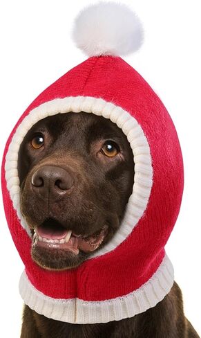AOFITEE Dog Christmas Hat, Large Dog Winter Hat, Knitted Pet Christmas Santa Cap with Pompom, Soft Neck Ear Warmer Hood Scarf, Funny Holiday Accessories Party Decoration for Small Medium Large Dogs in Saudi Arabia