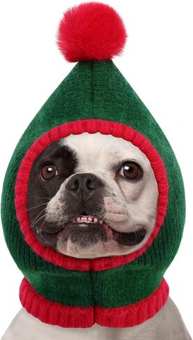 AOFITEE Dog Christmas Hat, Large Dog Winter Hat, Knitted Pet Christmas Santa Cap with Pompom, Soft Neck Ear Warmer Hood Scarf, Funny Holiday Accessories Party Decoration for Small Medium Large Dogs in Saudi Arabia