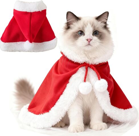 Pet Christmas Costume, Dogs Cats Chicken Duck Goose Cape with Hat Santa Claus Cloak and Xmas Deer with Pom Poms, for Domestic Pet Puppy Cat Gifts Christmas Outfit - Within 20 pounds (Santa) in Saudi Arabia
