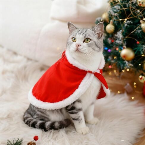 Pet Christmas Costume, Dogs Cats Chicken Duck Goose Cape with Hat Santa Claus Cloak and Xmas Deer with Pom Poms, for Domestic Pet Puppy Cat Gifts Christmas Outfit - Within 20 pounds (Santa) in Saudi Arabia