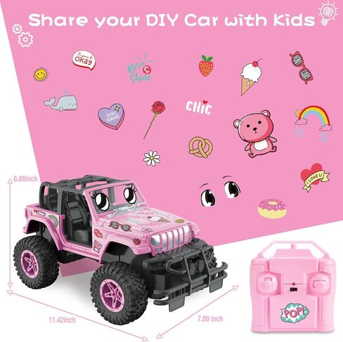 NQD Pink RC Cars 1:16 Scale with DIY Sticker, Remote Control Car for Girls, 80 Min Play 2.4Ghz Jeep RC Trucks,Little Girl Toys Gifts for 4-5 6-7 8-10 Years Old in Saudi Arabia