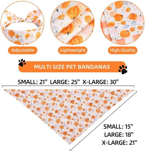 Fall Dog Bandanas 2PCS-Large, Halloween Thanksgiving Pumpkin and Leaf Bibs Scarf, Reversible Buffalo Plaid Triangle Breed, Puppy Bandanas for Large Medium Girl Boy Dogs Pets Gift in Saudi Arabia