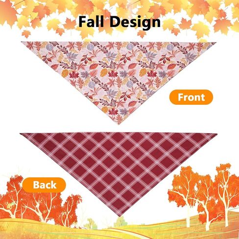 Fall Dog Bandanas 2PCS-Large, Halloween Thanksgiving Pumpkin and Leaf Bibs Scarf, Reversible Buffalo Plaid Triangle Breed, Puppy Bandanas for Large Medium Girl Boy Dogs Pets Gift in Saudi Arabia