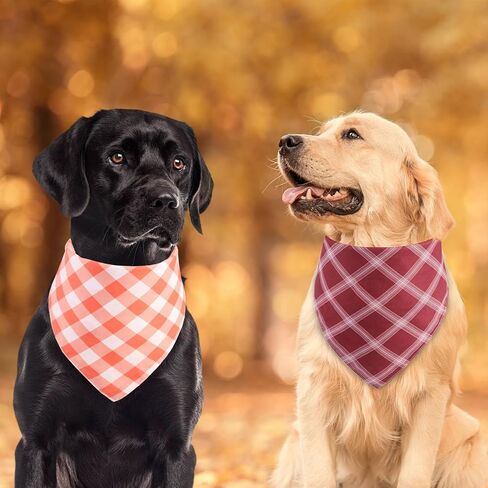 Fall Dog Bandanas 2PCS-Large, Halloween Thanksgiving Pumpkin and Leaf Bibs Scarf, Reversible Buffalo Plaid Triangle Breed, Puppy Bandanas for Large Medium Girl Boy Dogs Pets Gift in Saudi Arabia