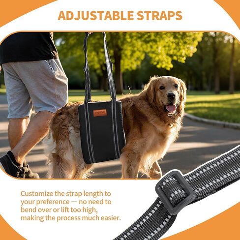 Dog Lift Harness for Large Dogs, Adjustable Comfortable Dog Sling with Handle, Knee & Rear Leg Support for Torn ACL Rehabilitation, Weak Rear Legs, Helps Senior, Disabled Canines(Black,L) in Saudi Arabia