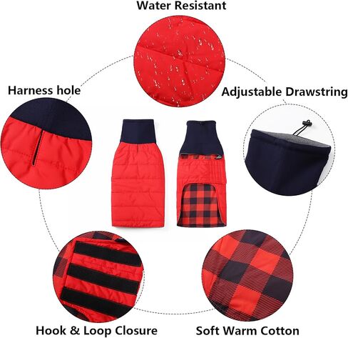 سترة معاطف للكلاب من Dachshund تناسب الكلاب الألمانية Dachshunds Corgi Weiner معطف شتوي قابل للعكس مبطن بالقطن وبطانة عالية الياقة للكلاب في خريف وشتاء - أحمر - S in Kuwait