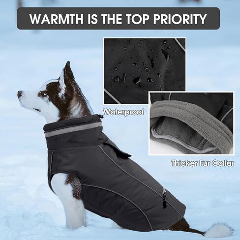 PETDSH Waterproof Dog Coat, Turtleneck Warm Dog Jacket, Dogs Winter Coat with Pocket and Trash Bags, Reflective Puppy Jacket for Winter and Snow (Black,2XL) in Saudi Arabia