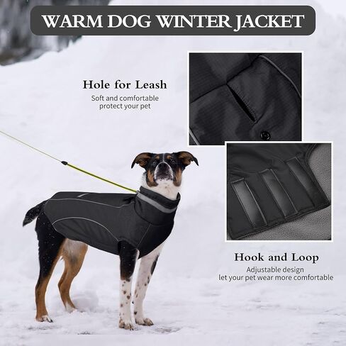 PETDSH Waterproof Dog Coat, Turtleneck Warm Dog Jacket, Dogs Winter Coat with Pocket and Trash Bags, Reflective Puppy Jacket for Winter and Snow (Black,2XL) in Saudi Arabia