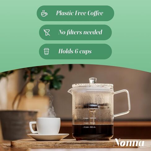 NONNA 2.0 Glass Coffee Percolator - Borosilicate Glass & Stainless Steel Retro Percolator | Eco Friendly Coffee Gift | BPA Free | Stovetop Glass Coffee Percolator (1 Unit) in Saudi Arabia