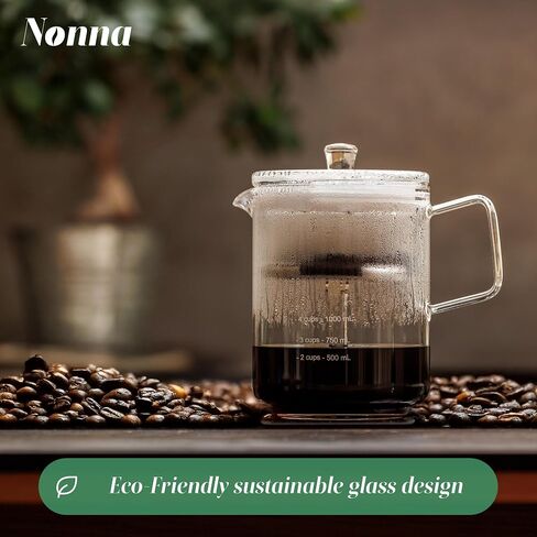 NONNA 2.0 Glass Coffee Percolator - Borosilicate Glass & Stainless Steel Retro Percolator | Eco Friendly Coffee Gift | BPA Free | Stovetop Glass Coffee Percolator (1 Unit) in Saudi Arabia