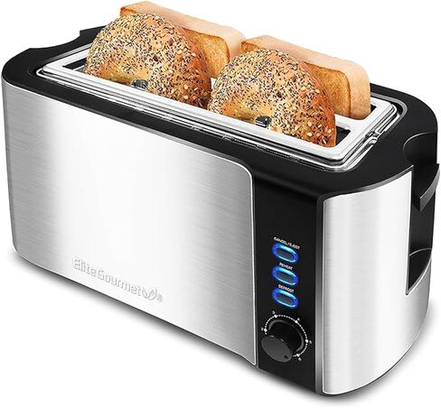 NEW Elite Gourmet ECT4200D محمصة خبز رقمية ذات فتحة طويلة 4 شرائح، شاشة تعمل باللمس، 6 ظلال توست، تذويب، إعادة تسخين وإلغاء الوظائف، فتحات واسعة للغاية 1.5 بوصة، تناسب الخبز التخصصي والخبز والمزيد، غير القابل للصدأ in Kuwait