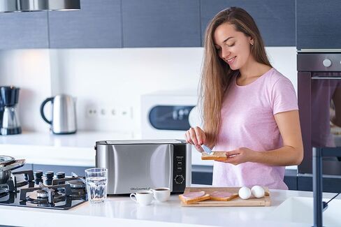 NEW Elite Gourmet ECT4200D محمصة خبز رقمية ذات فتحة طويلة 4 شرائح، شاشة تعمل باللمس، 6 ظلال توست، تذويب، إعادة تسخين وإلغاء الوظائف، فتحات واسعة للغاية 1.5 بوصة، تناسب الخبز التخصصي والخبز والمزيد، غير القابل للصدأ in Kuwait