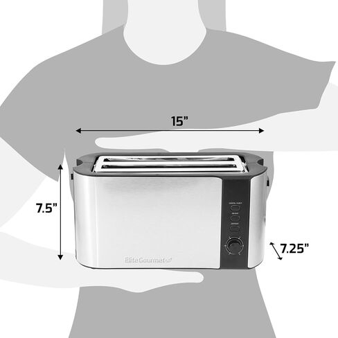 NEW Elite Gourmet ECT4200D محمصة خبز رقمية ذات فتحة طويلة 4 شرائح، شاشة تعمل باللمس، 6 ظلال توست، تذويب، إعادة تسخين وإلغاء الوظائف، فتحات واسعة للغاية 1.5 بوصة، تناسب الخبز التخصصي والخبز والمزيد، غير القابل للصدأ in Kuwait