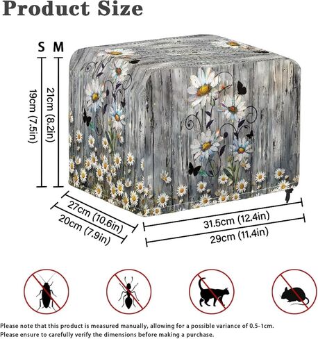Wood Daisy Print Toaster Dust Cover 4 Slice Wide Slot, Protective Microwave Toaster Oven Cover Drawstring Closure, Machine Washable, Grey in Saudi Arabia