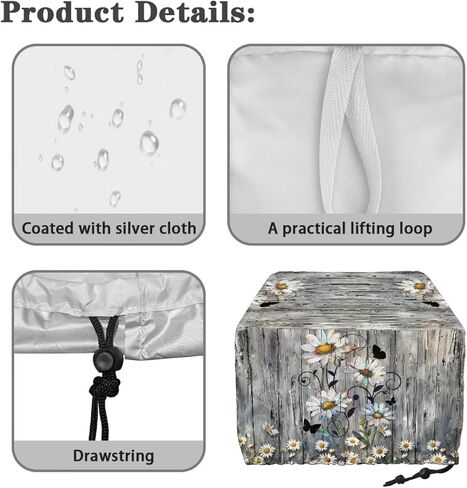 Wood Daisy Print Toaster Dust Cover 4 Slice Wide Slot, Protective Microwave Toaster Oven Cover Drawstring Closure, Machine Washable, Grey in Saudi Arabia