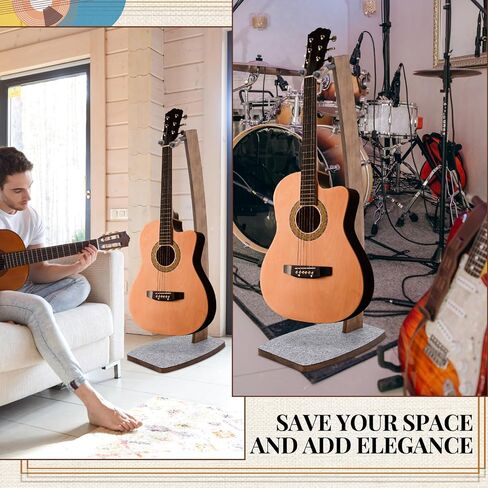 Wood Electric Guitar Stand Solid Wooden Acoustic Guitar Stand Handmade Guitar Holder Floor Guitar Hanging Stand for Home Living Room Decoration in Saudi Arabia