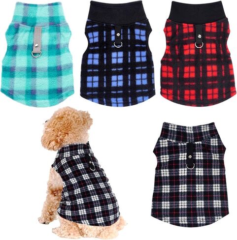 Rbenxia 4 Pieces Buffalo Plaid Dog Sweaters with Leash Ring Soft Fleece Vest Dogs Pullover Warm Jacket Pet Dogs Clothes Winter Dog Outfits for Small Puppy Cat Pets (Green, Blue, Grey, Red, Medium) in Kuwait