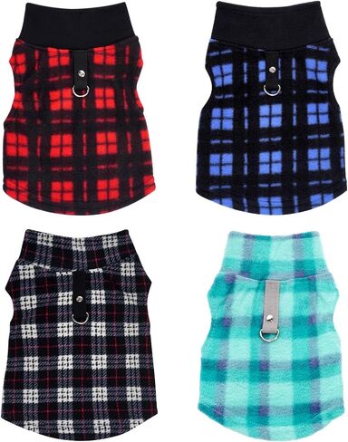 Rbenxia 4 Pieces Buffalo Plaid Dog Sweaters with Leash Ring Soft Fleece Vest Dogs Pullover Warm Jacket Pet Dogs Clothes Winter Dog Outfits for Small Puppy Cat Pets (Green, Blue, Grey, Red, Medium) in Kuwait