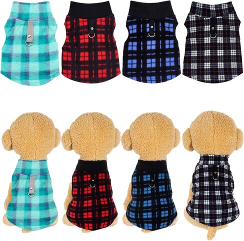 Rbenxia 4 Pieces Buffalo Plaid Dog Sweaters with Leash Ring Soft Fleece Vest Dogs Pullover Warm Jacket Pet Dogs Clothes Winter Dog Outfits for Small Puppy Cat Pets (Green, Blue, Grey, Red, Medium) in Kuwait