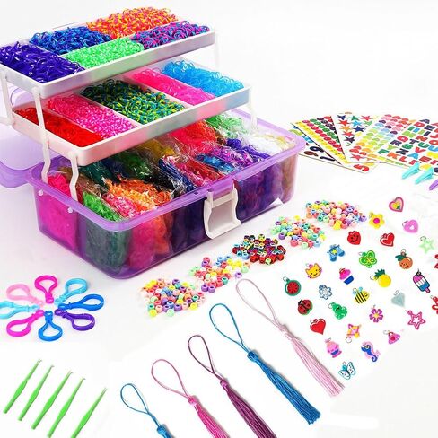 YITOHOP 15000+ Rubber Loom Bands, Mega Rubber Bands Bracelet Kit,Loom Bracelet Making Kit with 3 Layer Container,30 Colors,380 Beads,30 Charms,Clips, Hooks Tools for DIY Art Holiday Gift in Kuwait